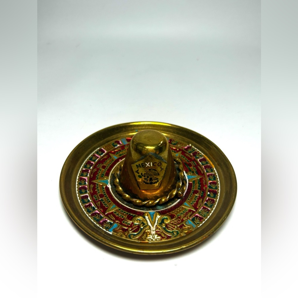ANTIQUE SOUVENIR MEXICO SOMBRERO HAT BRASS SILVER PLATED MEXICO